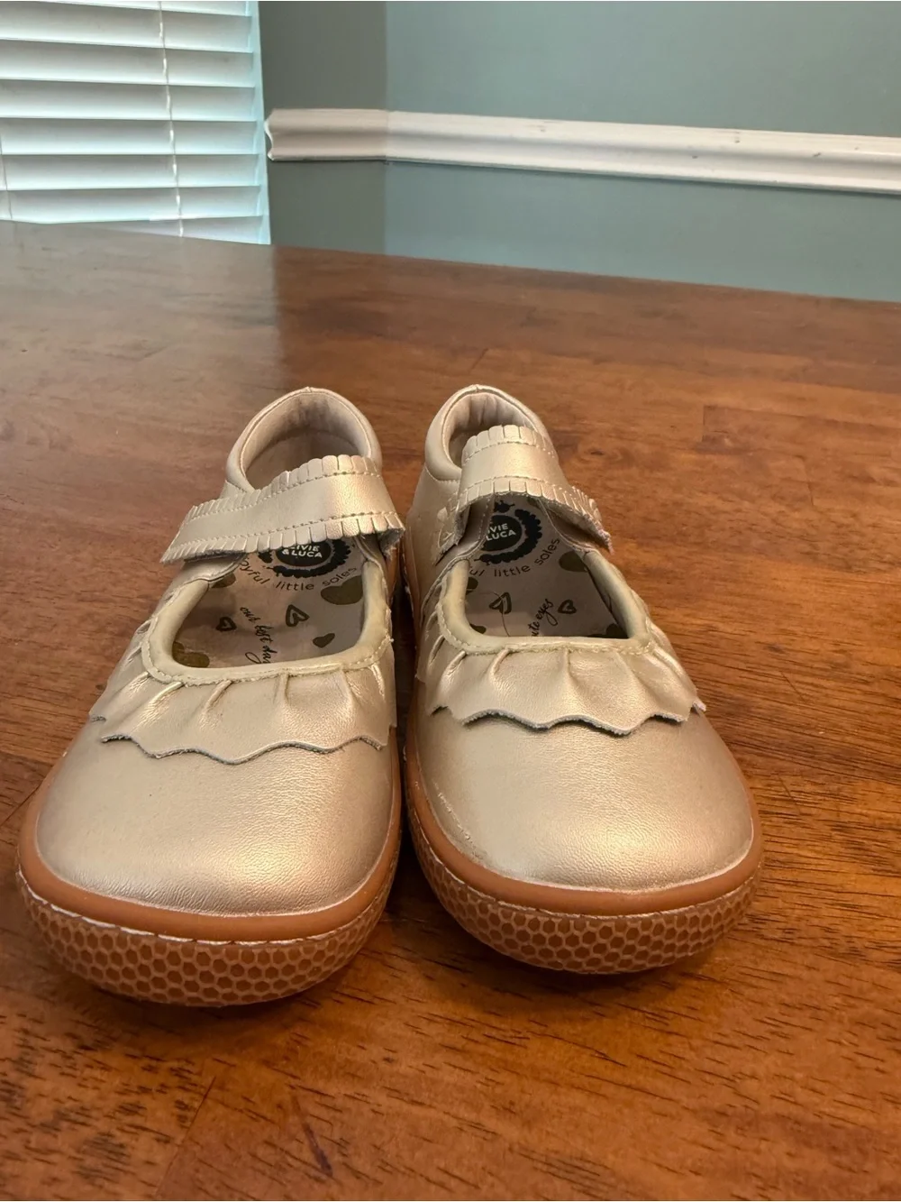 Livie & Luca Ruche Champagne Metallic Leather Mary Jane Shoes Girls 12
